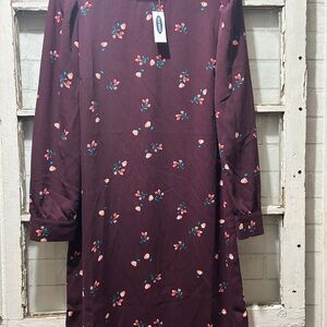 NWT Old Navy Floral Long Sleeve Shift Dress - Burgundy - Size M